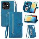 For Tecno Spark Go 2024 Embossed Flower Zipper Leather Phone Case(Blue) - 1