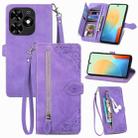 For Tecno Spark Go 2024 Embossed Flower Zipper Leather Phone Case(Purple) - 1