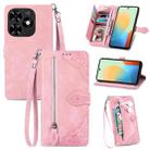 For Tecno Spark Go 2024 Embossed Flower Zipper Leather Phone Case(Pink) - 1