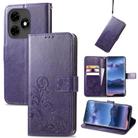 For Tecno Itel S23+ Four-leaf Clasp Embossed Buckle Leather Phone Case(Purple) - 1