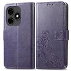 For Tecno Itel S23+ Four-leaf Clasp Embossed Buckle Leather Phone Case(Purple) - 2