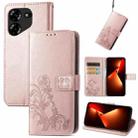 For Tecno Pova 5 4G Four-leaf Clasp Embossed Buckle Leather Phone Case(Rose Gold) - 1