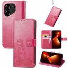 For Tecno Pova 5 4G Four-leaf Clasp Embossed Buckle Leather Phone Case(Red) - 1