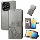 For Tecno Spark Go 2024 Four-leaf Clasp Embossed Buckle Leather Phone Case(Grey) - 1
