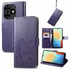 For Tecno Spark Go 2024 Four-leaf Clasp Embossed Buckle Leather Phone Case(Purple) - 1