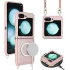 For Samsung Galaxy Z Flip5 5G Crossbody R20 Texture Leather Magsafe Phone Case(Pink) - 1