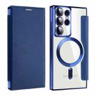 For Samsung Galaxy S22 Ultra 5G MagSafe Magnetic RFID Anti-theft Leather Phone Case(Dark Blue) - 1