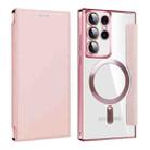 For Samsung Galaxy S22 Ultra 5G MagSafe Magnetic RFID Anti-theft Leather Phone Case(Pink) - 1