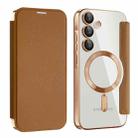 For Samsung Galaxy A35 5G Shield MagSafe RFID Anti-theft Leather Phone Case(Brown) - 1