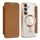For Samsung Galaxy S24 FE 5G Shield MagSafe RFID Anti-theft Leather Phone Case(Brown) - 1