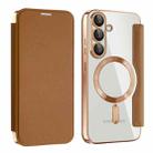 For Samsung Galaxy S25 5G Shield MagSafe RFID Anti-theft Leather Phone Case(Brown) - 1
