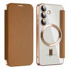 For Samsung Galaxy S25+ 5G Shield MagSafe RFID Anti-theft Leather Phone Case(Brown) - 1