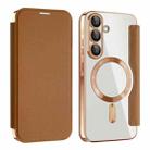 For Samsung Galaxy A56 5G Shield MagSafe RFID Anti-theft Leather Phone Case(Brown) - 1