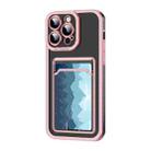 For iPhone 15 Plus Electroplating Frame Card Slot Phone Case(Pink) - 1