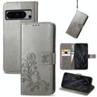 For Google Pixel 8 Pro Four-leaf Clasp Embossed Leather Phone Case(Grey) - 1