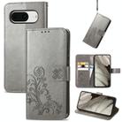 For Google  Pixel 8 Four-leaf Clasp Embossed Leather Phone Case(Grey) - 1