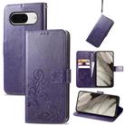 For Google  Pixel 8 Four-leaf Clasp Embossed Leather Phone Case(Purple) - 1