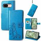 For Google Pixel 8a Four-leaf Clasp Embossed Leather Phone Case(Blue) - 1