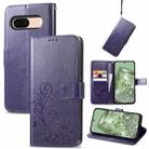 For Google Pixel 8a Four-leaf Clasp Embossed Leather Phone Case(Purple) - 1