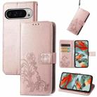 For Google Pixel 9 Pro XL Four-leaf Clasp Embossed Leather Phone Case(Rose Gold) - 1