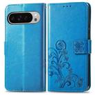 For Google Pixel 9 Pro XL Four-leaf Clasp Embossed Leather Phone Case(Blue) - 2