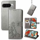 For Google Pixel 9 Pro XL Four-leaf Clasp Embossed Leather Phone Case(Grey) - 1