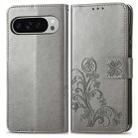 For Google Pixel 9 Pro XL Four-leaf Clasp Embossed Leather Phone Case(Grey) - 2