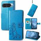 For Google Pixel 9 Four-leaf Clasp Embossed Leather Phone Case(Blue) - 1