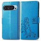 For Google Pixel 9 Four-leaf Clasp Embossed Leather Phone Case(Blue) - 2