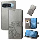 For Google Pixel 9 Four-leaf Clasp Embossed Leather Phone Case(Grey) - 1