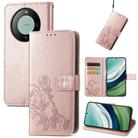 For Huawei Mate 60 Four-leaf Clasp Embossed Leather Phone Case(Rose Gold) - 1