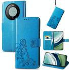 For Huawei Mate 60 Four-leaf Clasp Embossed Leather Phone Case(Blue) - 1