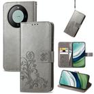 For Huawei Mate 60 Four-leaf Clasp Embossed Leather Phone Case(Grey) - 1
