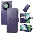 For Huawei Mate 60 Four-leaf Clasp Embossed Leather Phone Case(Purple) - 1