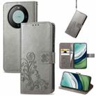 For Huawei Mate 60 Pro Four-leaf Clasp Embossed Leather Phone Case(Grey) - 1