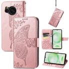 For Sharp Aquos Sense8 Butterfly Love Flower Embossed Leather Phone Case(Rose Gold) - 1