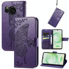 For Sharp Aquos Sense8 Butterfly Love Flower Embossed Leather Phone Case(Dark  Purple) - 1