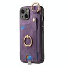 For iPhone X / XS Retro Skin-feel Ring Card Bag Phone Case with Hang Loop(Purple) - 1