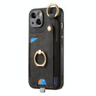 For iPhone XR Retro Skin-feel Ring Card Bag Phone Case with Hang Loop(Black) - 1