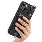 For iPhone 11 Retro Skin-feel Ring Card Bag Phone Case with Hang Loop(Black) - 1