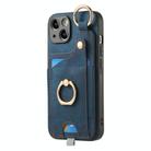 For iPhone 14 Plus Retro Skin-feel Ring Card Bag Phone Case with Hang Loop(Blue) - 1