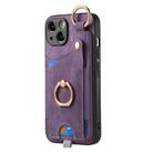 For iPhone 15 Plus Retro Skin-feel Ring Card Bag Phone Case with Hang Loop(Purple) - 1