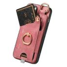 For iPhone 16 Retro Skin-feel Ring Card Bag Phone Case with Hang Loop(Pink) - 3