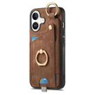 For iPhone 16 Plus Retro Skin-feel Ring Card Bag Phone Case with Hang Loop(Brown) - 2