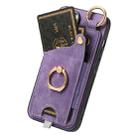 For iPhone 16 Plus Retro Skin-feel Ring Card Bag Phone Case with Hang Loop(Purple) - 3