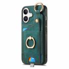 For iPhone 16 Plus Retro Skin-feel Ring Card Bag Phone Case with Hang Loop(Green) - 2