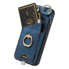 For iPhone 16 Plus Retro Skin-feel Ring Card Bag Phone Case with Hang Loop(Blue) - 3