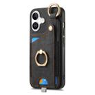 For iPhone 16 Plus Retro Skin-feel Ring Card Bag Phone Case with Hang Loop(Black) - 2