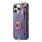 For iPhone 16 Pro Retro Skin-feel Ring Card Bag Phone Case with Hang Loop(Purple) - 2