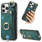 For iPhone 16 Pro Retro Skin-feel Ring Card Bag Phone Case with Hang Loop(Green) - 1